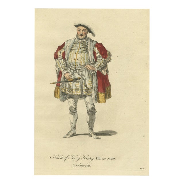 Jefferys, Habit of King Henry Viii in 1520, Hand Colored Jefferys Costume Plate, 1757, Engraving For Sale