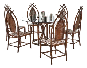 Vintage Bamboo Dining Set, 1980, Set of 7