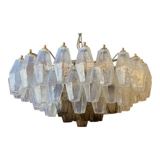 Early 21st Century Italian Poliedro Opalino and Smoke Glass Murano Glass Venini Style Sputnik Chandelier For Sale