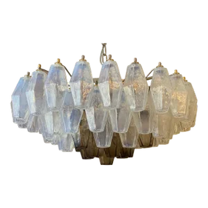 Early 21st Century Italian Poliedro Opalino and Smoke Glass Murano Glass Venini Style Sputnik Chandelier