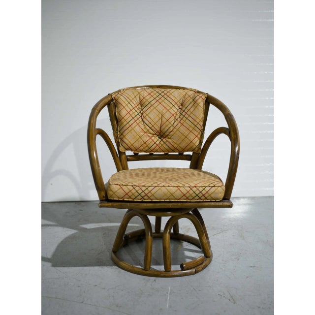 Mid Century Rattan Round Table and Swivel Chairs Set 5 Pieces Chairish