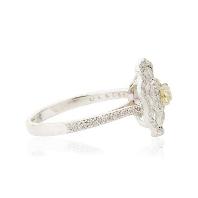 Metal Art Deco Yellow Diamond Ballerina Cocktail Ring in 18k White Gold Size 5.5 For Sale - Image 7 of 16