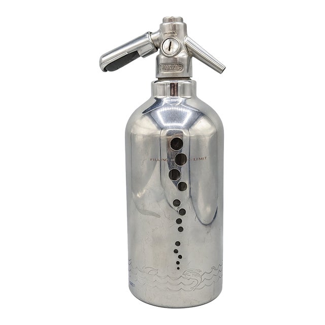 Vintage 1930s Soda King Chrome Seltzer Bottle – Fish & Bubbles Art Deco For Sale