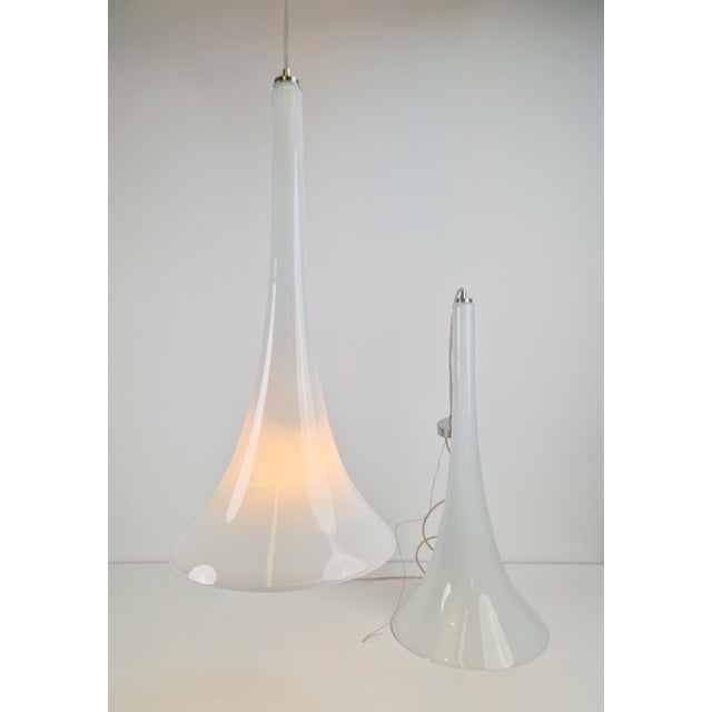 Silver Large Handmade Trumpet Glass Pendant Lamps by Jaslo Glass, 1980, Set of 2 For Sale - Image 8 of 13