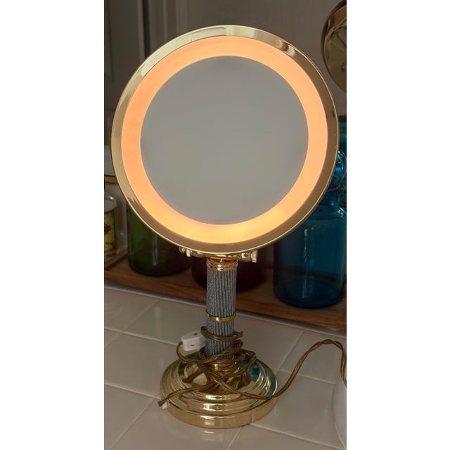Brass Vintage Large Brass Lighted Halo Vanity Mirror For Sale - Image 8 of 10