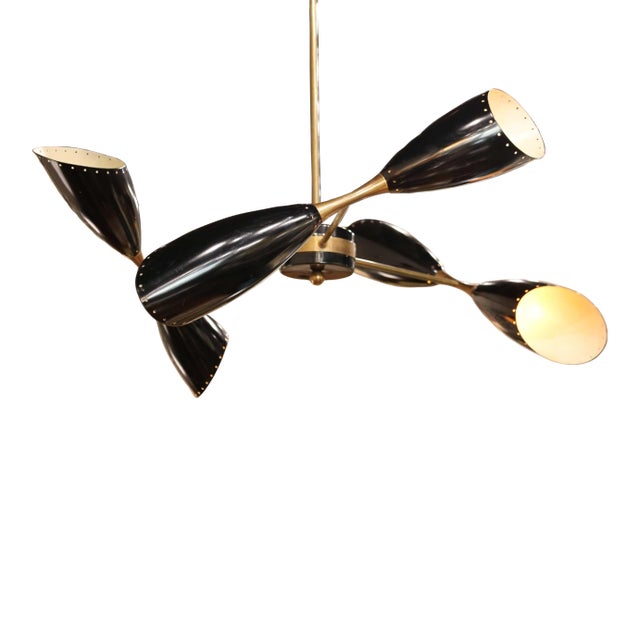 Stilnovo Style Chandelier With Three Double Coned Articulating Arms For Sale
