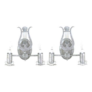 Pair of Vintage Lyre Design Paris Sconces - Toler Wall Lamps by Brunschwig & Fils For Sale