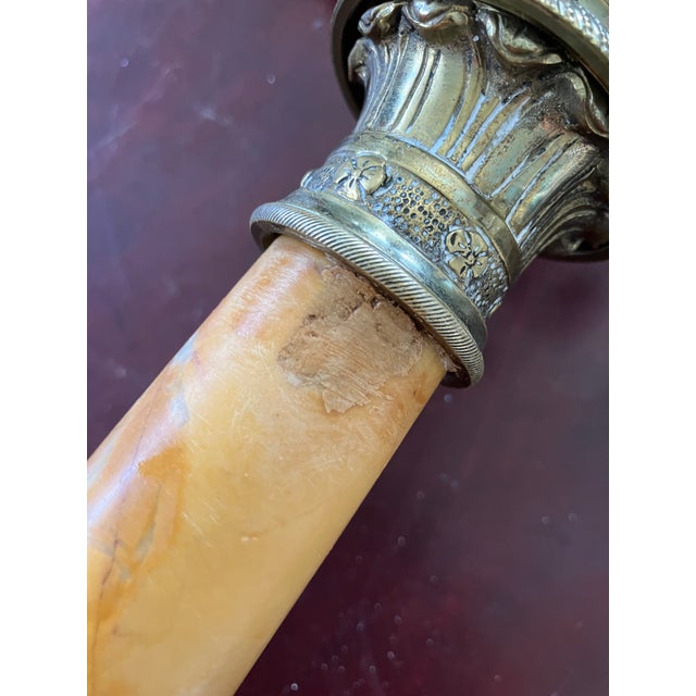 Early 20th Century Louis Phillipe Style Candelabras in Yellow Marble and Bronze- Set of 2 For Sale - Image 12 of 12