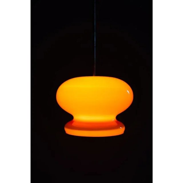 This glass pendant was made in the 1970s at the Osvětlováčí sklo factory in Valašské Meziříčí, probably based on a design...