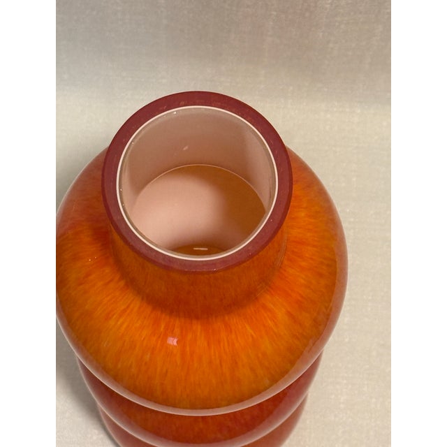 Late 20th Century Modern Global Views Tangerine “ Macchia” Mottled Art Glass Triple Gourd Totem Vase by Turtle and Crane - Palm Beach Regency Style For Sale In Mobile - Image 6 of 11