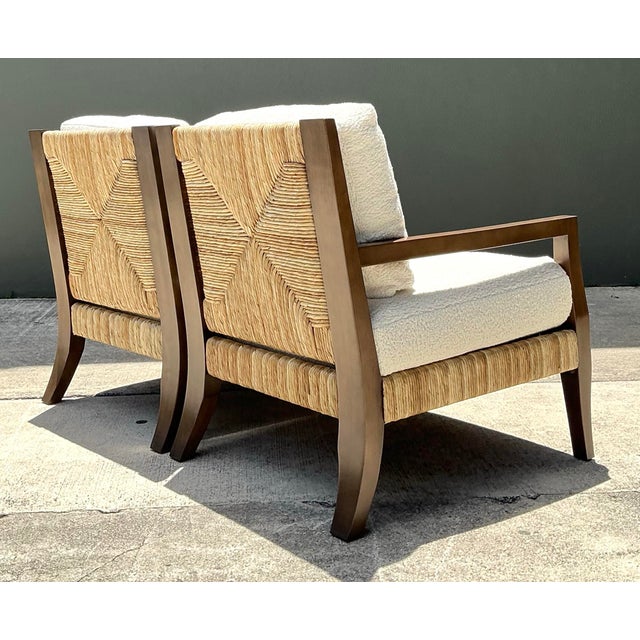Wood Vintage Ej Victor “Fishers Island” Rush Lounge Chairs - A Pair For Sale - Image 7 of 12