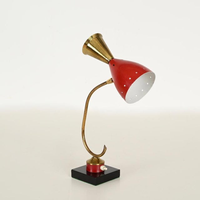 Adjustable Table Lamp in Brass and Red Metal from Stilnovo, Italy, 1950s For Sale - Image 11 of 15