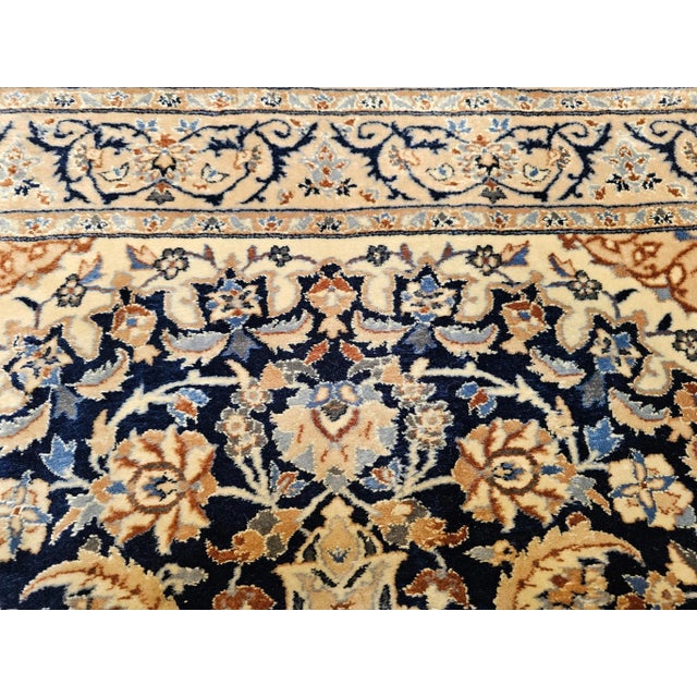 Vintage Persian Nain Area Rug,Handwoven Floral Pattern, Navy & Ivory, 4’ X 6’ For Sale - Image 4 of 12