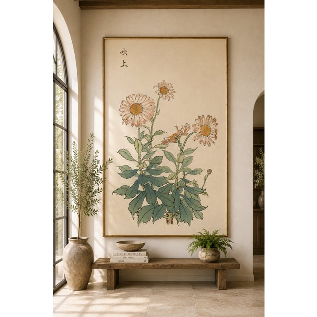 Paper Daisy by Keika Hasegawa, Vintage Japanese Botanical Art Print, 36" X 54" For Sale - Image 7 of 10