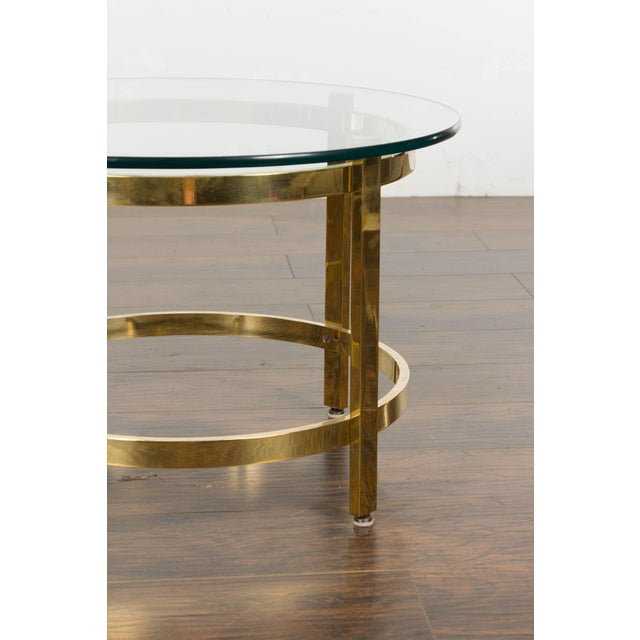 Brass 1950s Midcentury Italian Brass Side Table with Round Glass Top For Sale - Image 8 of 11