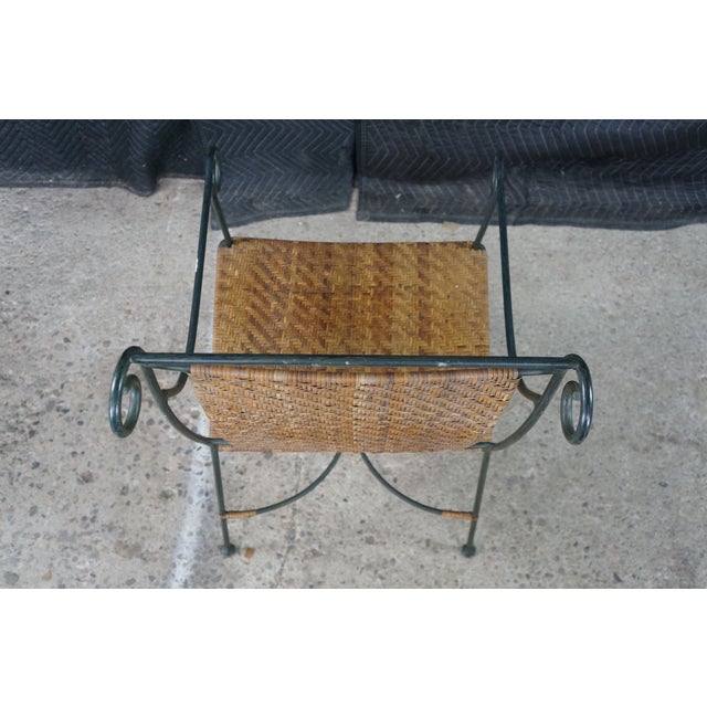 Pair Mid Century Modern Iron Wicker Patio Chairs Vintage Wrought Iron Dining Armchairs For Sale - Image 18 of 18