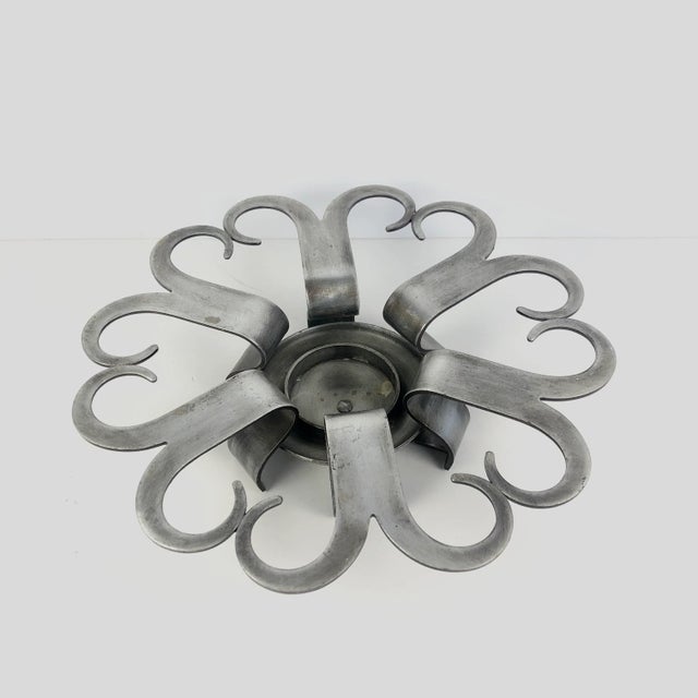 Silver Mid-Century Vintage Eskilstuna Sweden Swedish Brushed Metal Candle Holder For Sale - Image 8 of 8