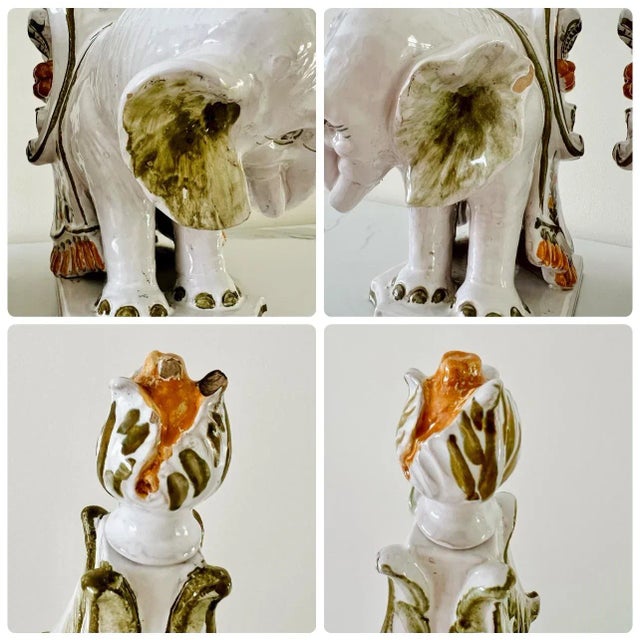1960s Italian Terracotta Faience Elephant Obelisks With Finials, Made in Italy for Meiselman Imports, a Pair For Sale - Image 12 of 12