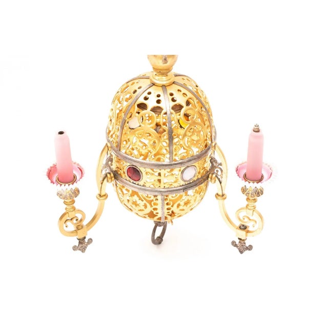 Turkish Turkish Style Gilt Metal and Steel Gas Light Chandelier For Sale - Image 3 of 8