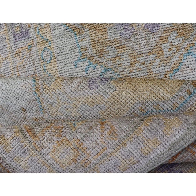 Turkish Oushak Runner in Soft Pastel Blue, Gold, and Lavender 2'8 X 13'0 For Sale - Image 11 of 13
