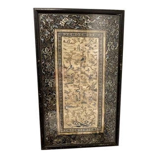 Antique Silk Embroidered Chinoiserie Panel Framed For Sale