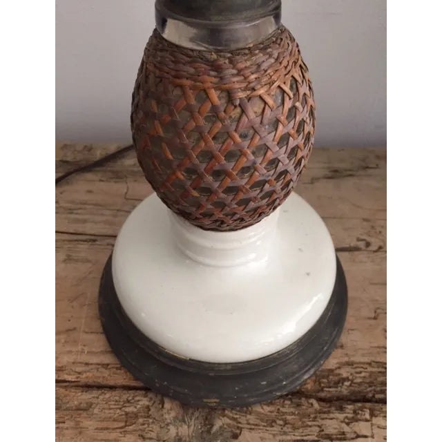 1920s Vintage Cane Wrapped Bottle Lamp For Sale - Image 4 of 5