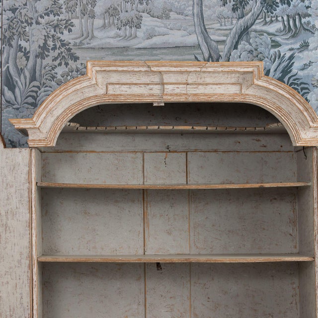 18th Century Swedish Two-Part Painted Linen Press Cabinet, 18th C. Rococo Period For Sale - Image 5 of 15