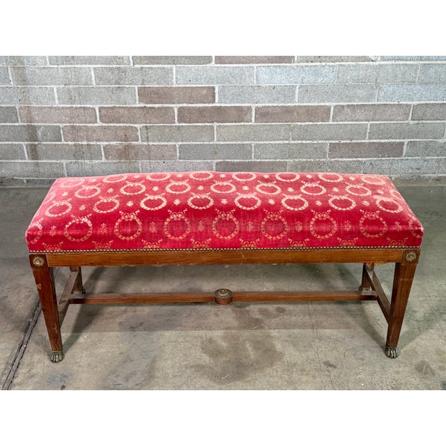 Early 19th Century Empire Sitting Bench. Age appropriate wear. Reupholstered with Velvet. See detailed photos & any...