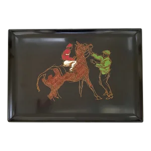 Mid Century Couroc Tray With Horse Racing Motif