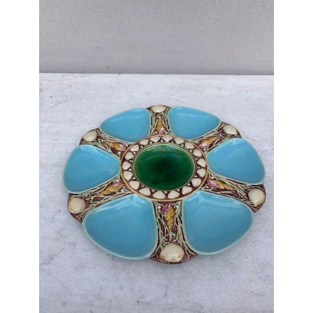 19th-Century Victorian Majolica aqua oyster plate signed Minton.