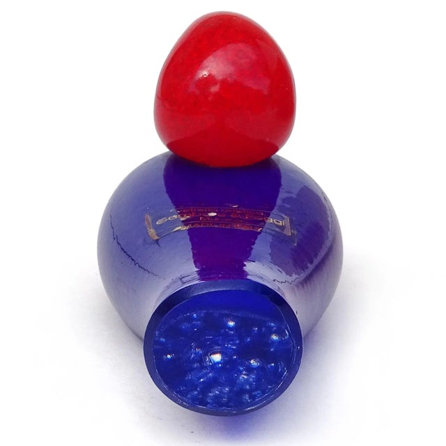 Late 20th Century Gambaro Poggi Murano Vintage Red Blue Lavender Purple Italian Art Glass Bird Duck Figurine Paperweight For Sale - Image 5 of 6
