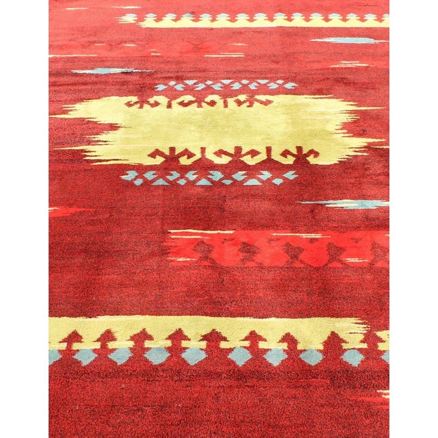 Modern Abstract Rug in Maroon, Barn Red, Carmine, Crimson and Lime Green For Sale In Atlanta - Image 6 of 11