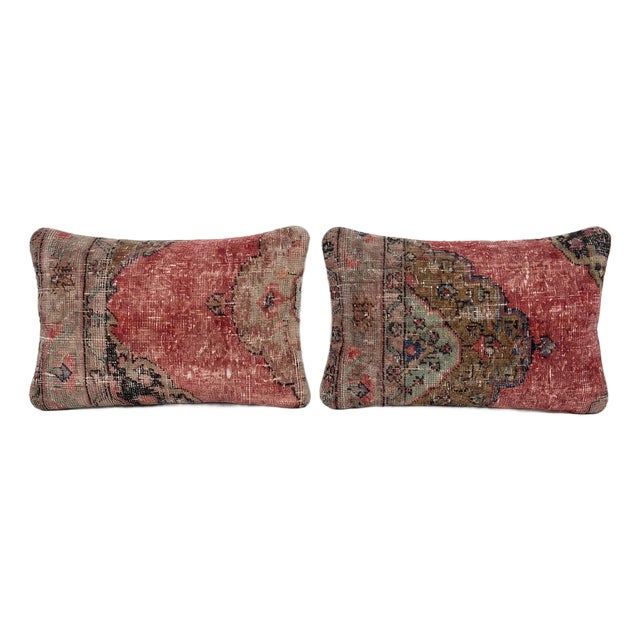 Turkish Lumbar Rug Pillow Cover 16'' X 24'' - Set of Two For Sale