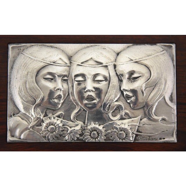 Lovely Mid Century Sterling silver wall panel 3 singing girls with flowers. Signed by the Italian silversmith Ottaviani,...
