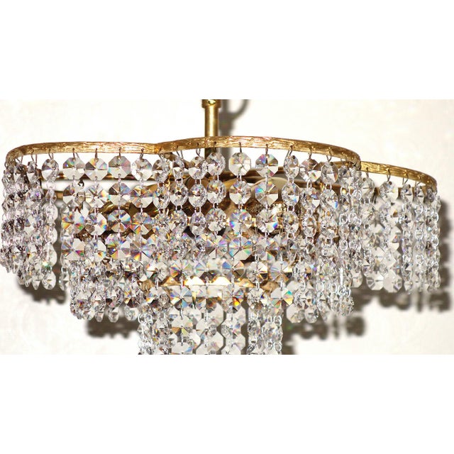 Mid-Century Modern Brass and Lead Crystal 3-Light Chandelier from Palwa, 1960s For Sale - Image 3 of 10