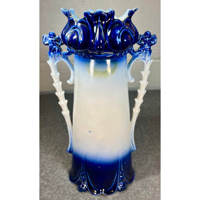 Early 20th Century Fine Antique German Porcelain Hand Painted Handled Vase For Sale - Image 5 of 9