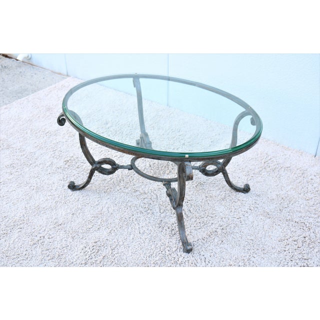 1980s Vintage French Style Wrought Iron and Glass Oval Coffee Table For Sale - Image 5 of 13