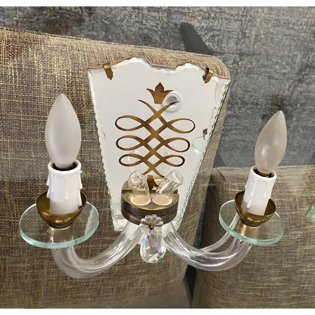 Metal 1940s French Eglomise Mirrored Brass Wall Sconces - a Pair For Sale - Image 7 of 13