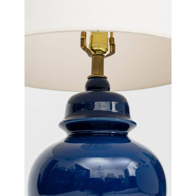 Chinoiserie Indigo Ceramic Ginger Jar Lamps - a Pair For Sale - Image 3 of 5