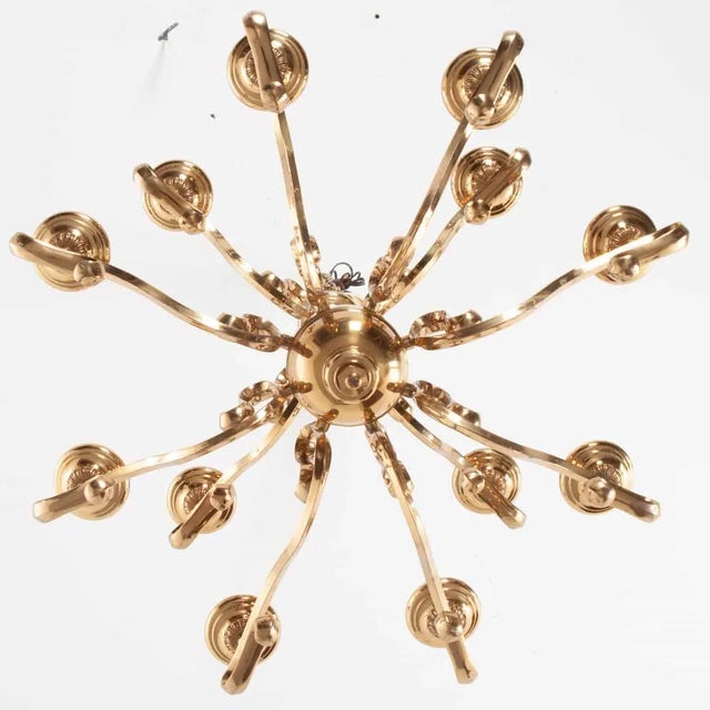 Vintage Mid-Century Brass Twelve Light Chandelier For Sale - Image 4 of 6