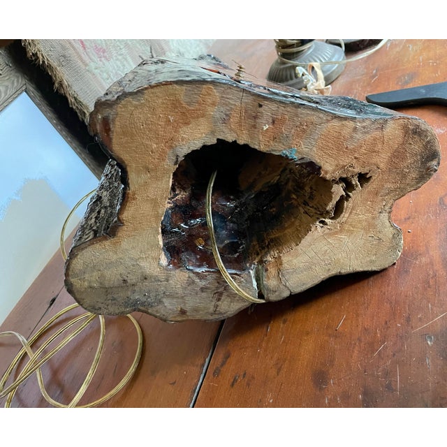 Mid 20th Century Adirondack Cabin Rustic Style Handmade Burl Wood Table Lamp Bark Clock Lacquered For Sale - Image 10 of 12