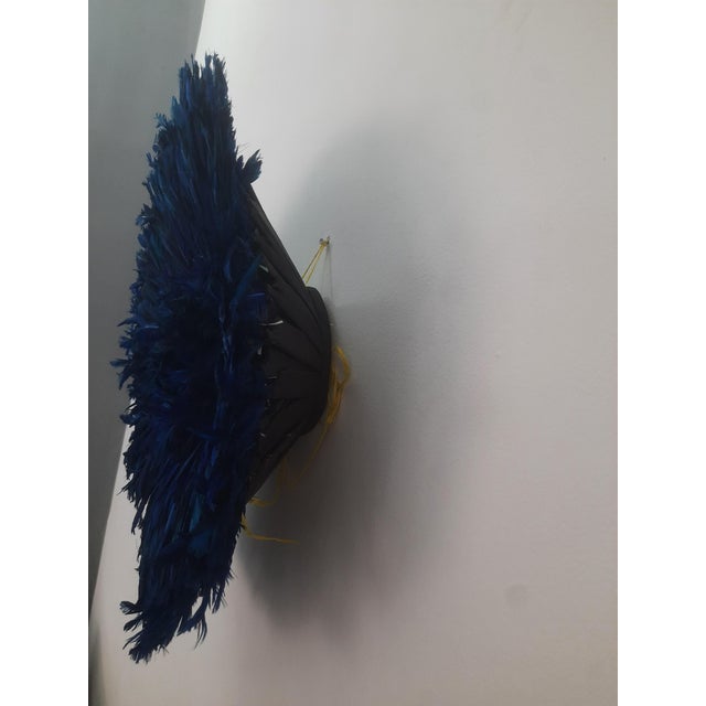 Juju hat navy blue of 24" (60 cm). Juju hat made with natural feathers and rattan. Juju hat woven and handcrafted....