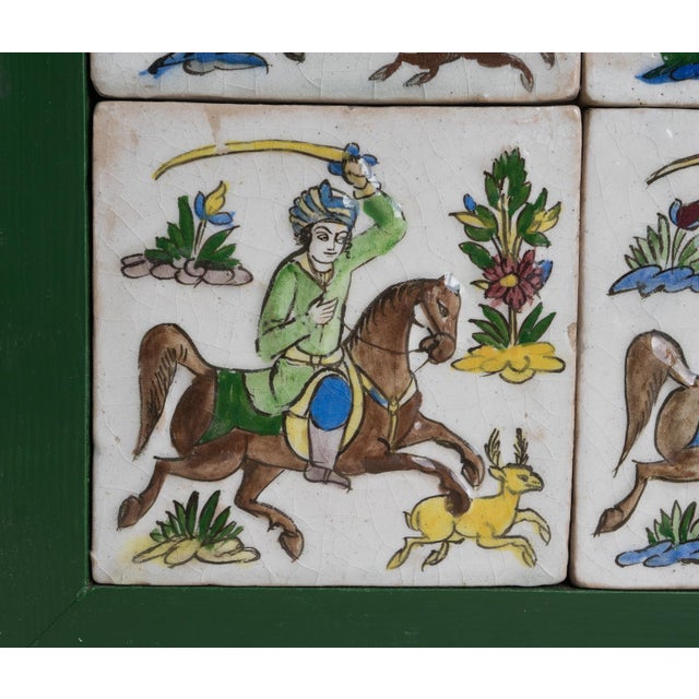 Set of Six Antique Persian Qajar Tiles Depicting Hunters on Horseback, 19th Century For Sale - Image 6 of 14