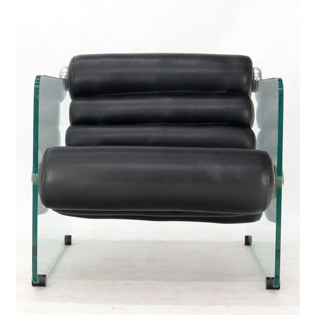 Fabio Lenci Hyaline Adjustable MCM Lounge Chair Glass Black Leather 1970s MINT! For Sale - Image 12 of 14