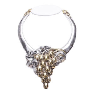 Vintage 1980s Sterling Silver Bib Necklace With Structural Grape Design