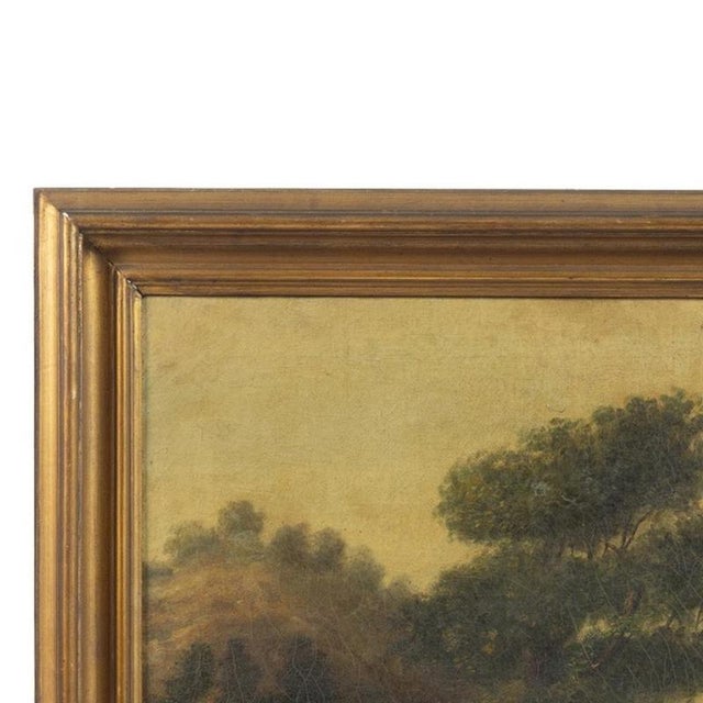 Painting - European School. "Landscape with Shepherd and Sheep". Oil on canvas, 19th century. Dimensions: 60 cm x 80 cm.