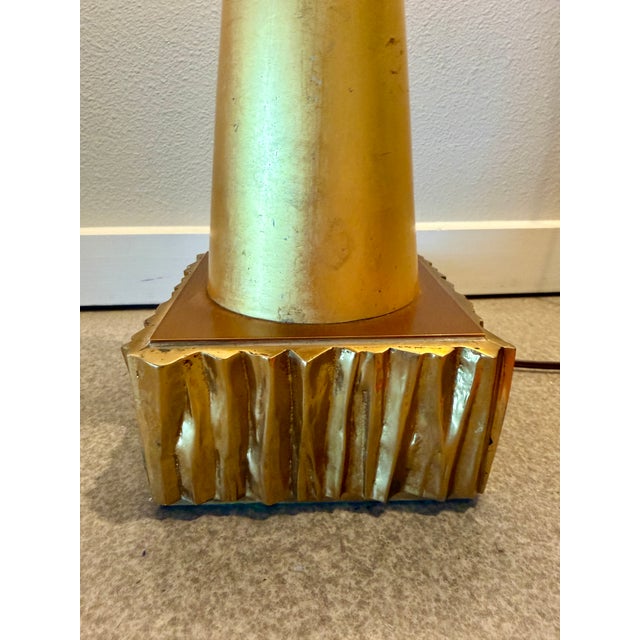 Mid-Century Modern 1960s Brutalist Italian Gold Leaf Metal Sculpture Table Lamp Heavy Richard Barr Attr. For Sale - Image 3 of 18