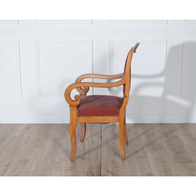 French Pair of Louis Philippe Cherry Wood Armchairs with Upholstered Seats For Sale - Image 3 of 11