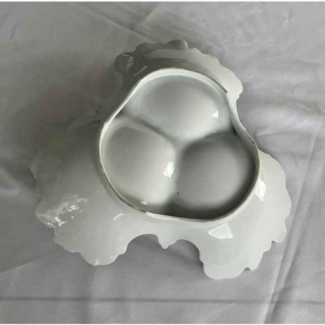 Ceramic Vintage Tri-Section Handpainted Dish Serving Bowl Vintage Large Condiment Server For Sale - Image 7 of 10