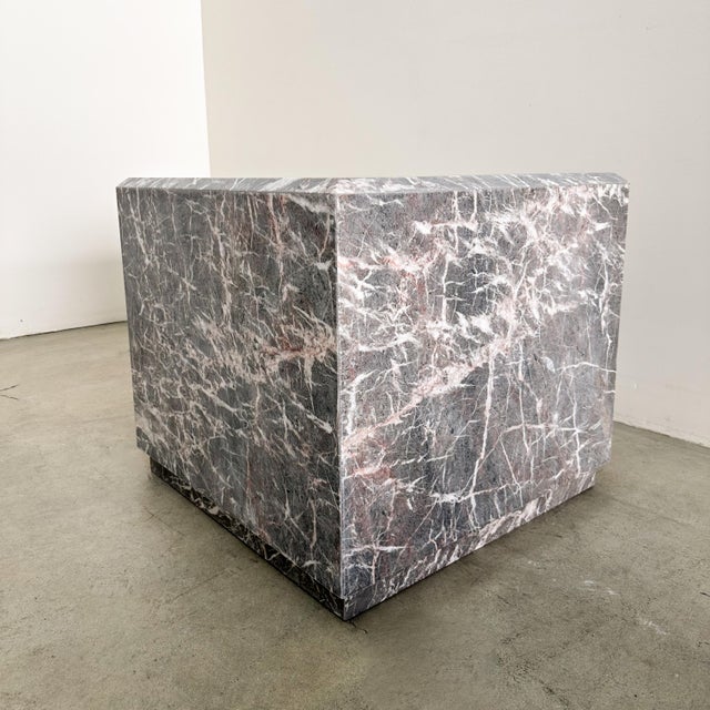 Dove Gray Vintage Mid-Century Modern Square Honed Marble End Table / Display Stand For Sale - Image 8 of 10